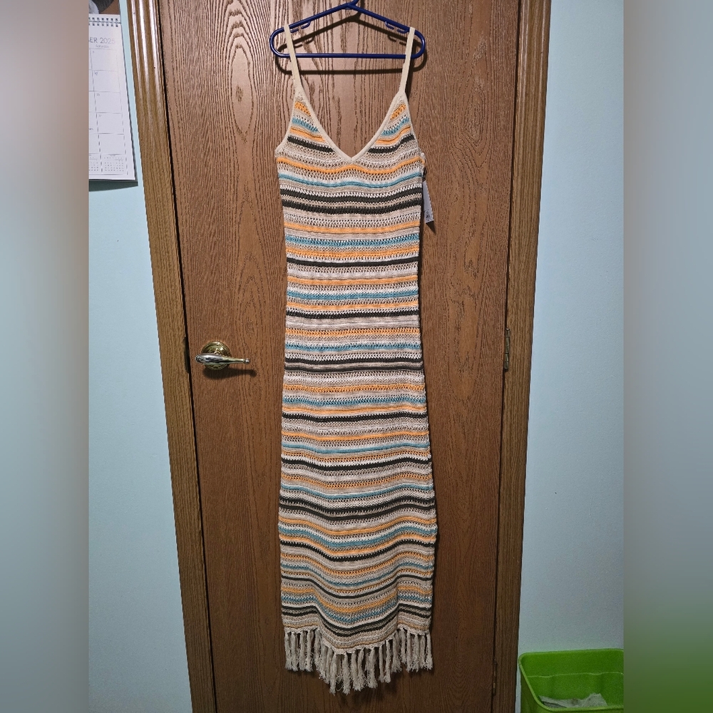 SO Striped Knit Maxi Dress - Cream, Orange, and Gray